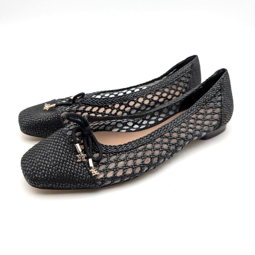Sam Edelman May Ballet Flat Bow Detail Women's Black Raffia Size US7 EU37.5